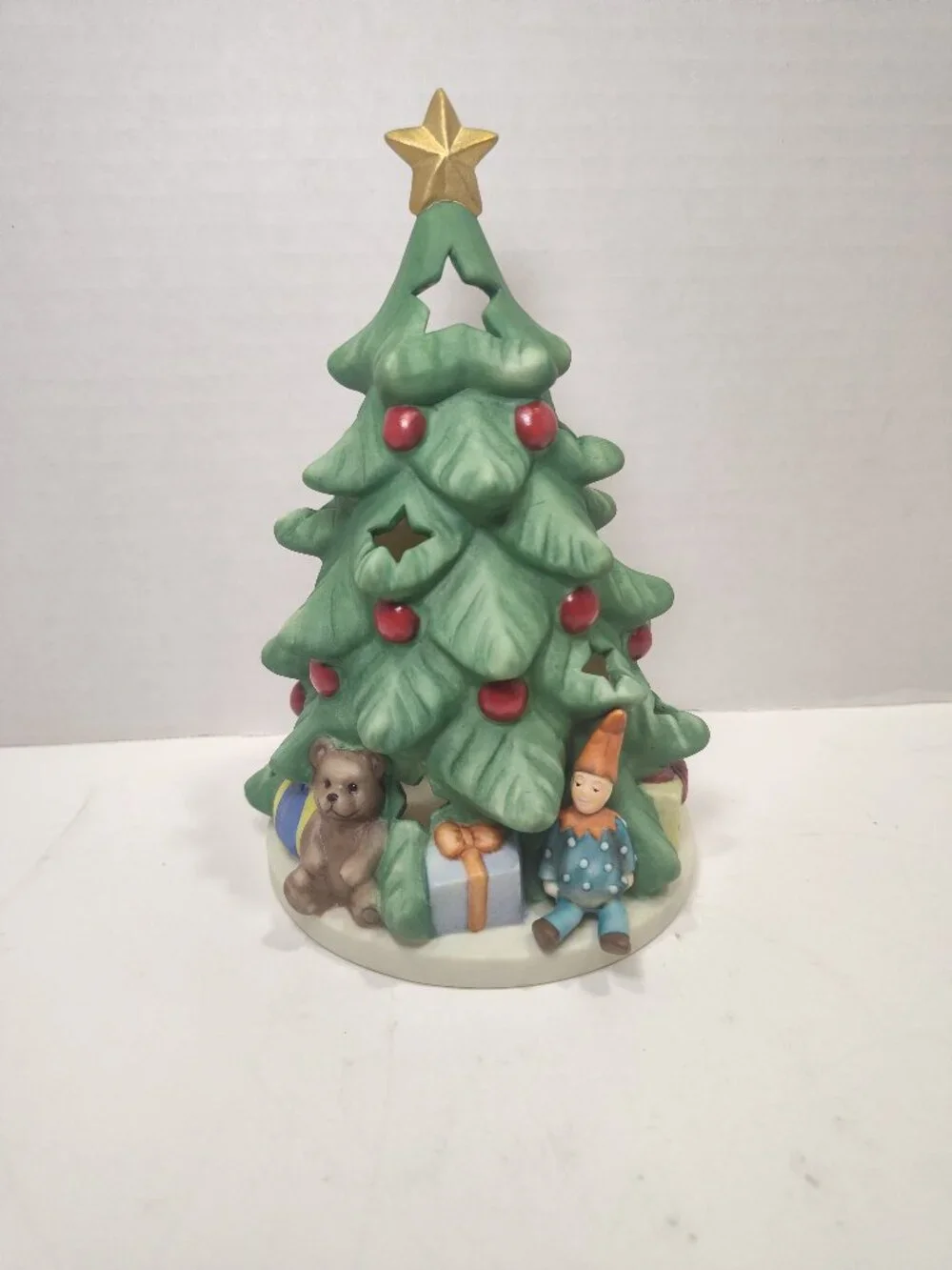 Goebel Christmas Tree Votive Candle Holder Teddy Bear Elf 7.5